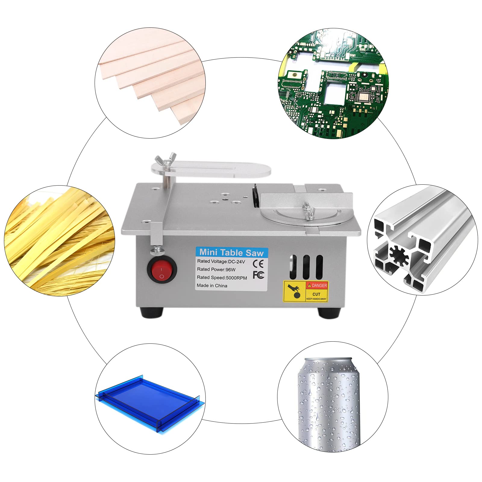 Minisierra de mesa para hobby, hecha a mano, para trabajos de madera, modelo DIY, herramienta de corte con fuente de alimentación ajustable, hoja de sierra circular HSS (R2) para modelismo, talleres