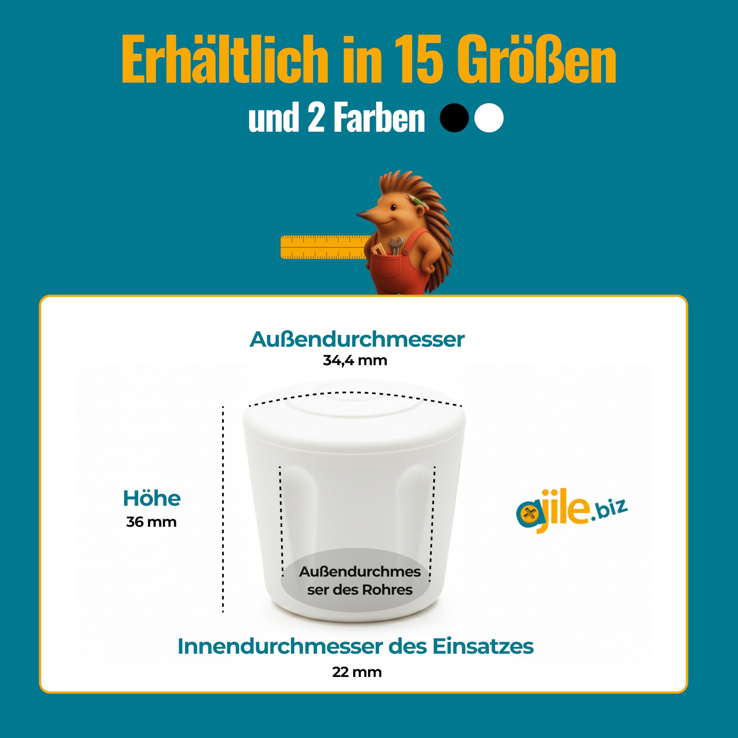 Ajile - 16 Stück - Stuhlbeinkappen und Tischbeinkappen - Dicke rutschfeste und Strapazierfähige Bodengleiter - Zum Einstecken - Schützt Böden und Möbel - Gummistopfen Weiß 22 mm