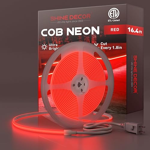 Miniatura 39 de Shine Decor Cuerda de Luces LED COB CA 120V, 800lm Ultra Brillante, IP65 Impermeable Resistente al Frío Tira de Neón ETL, Iluminación en Cinta Sin