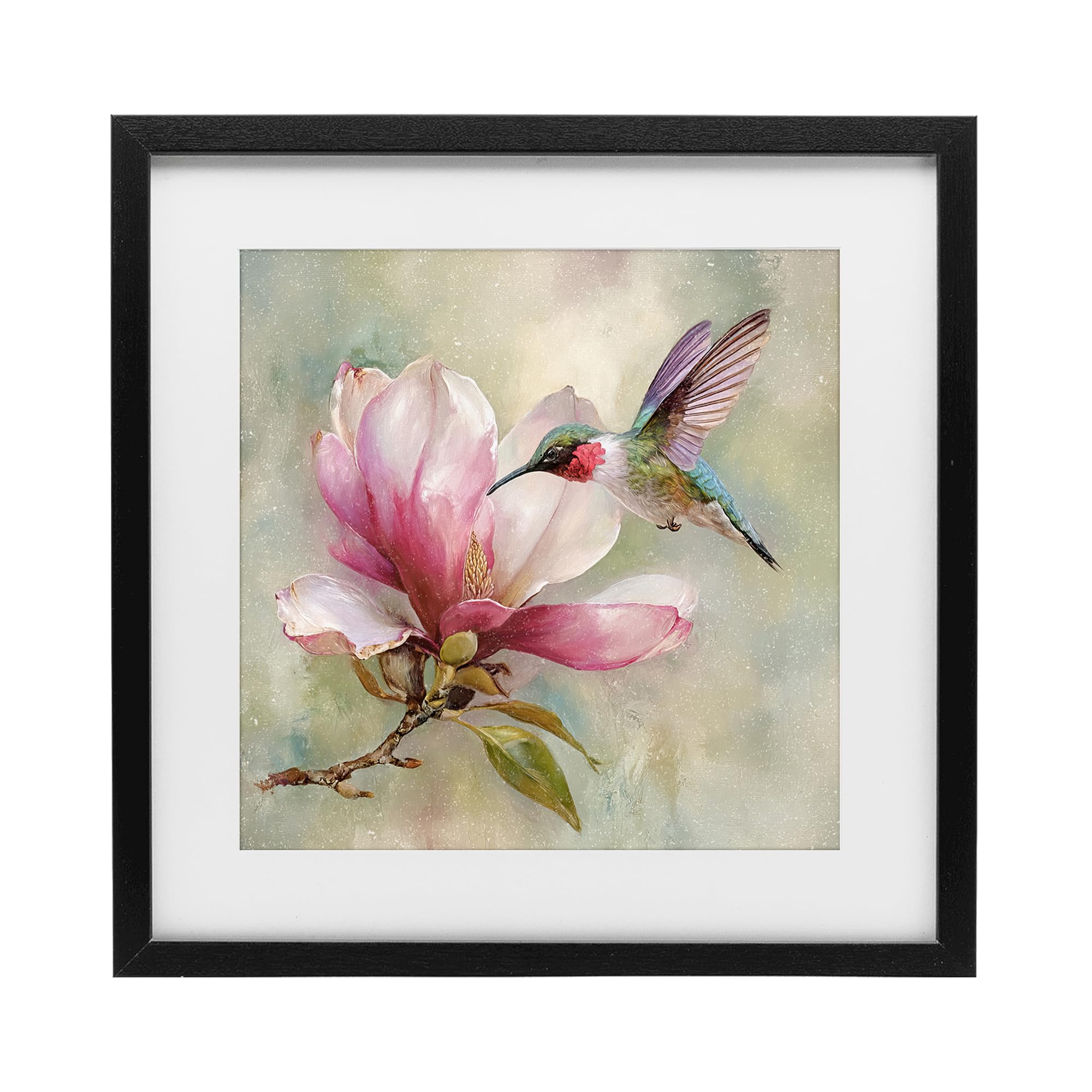 Stupell Industries Midnight Black (Textured) 'Magnolia Ruby Hummingbird'| Framed Print Under Glass