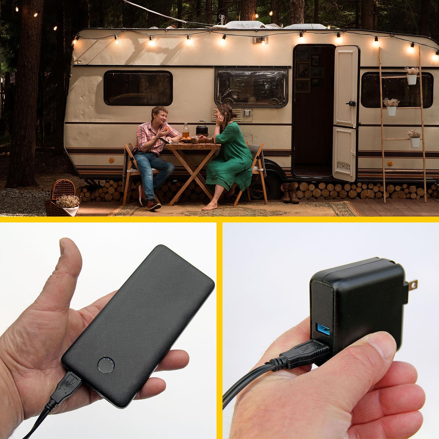 USB Powered LED Camping Lights, G40 Globe Plastic Shatterproof Bulbs, 1W LED Warm White Lights, Waterproof String Lights for Tent, RV, Van, Glamping, Backyard, Porch (50 Feet)