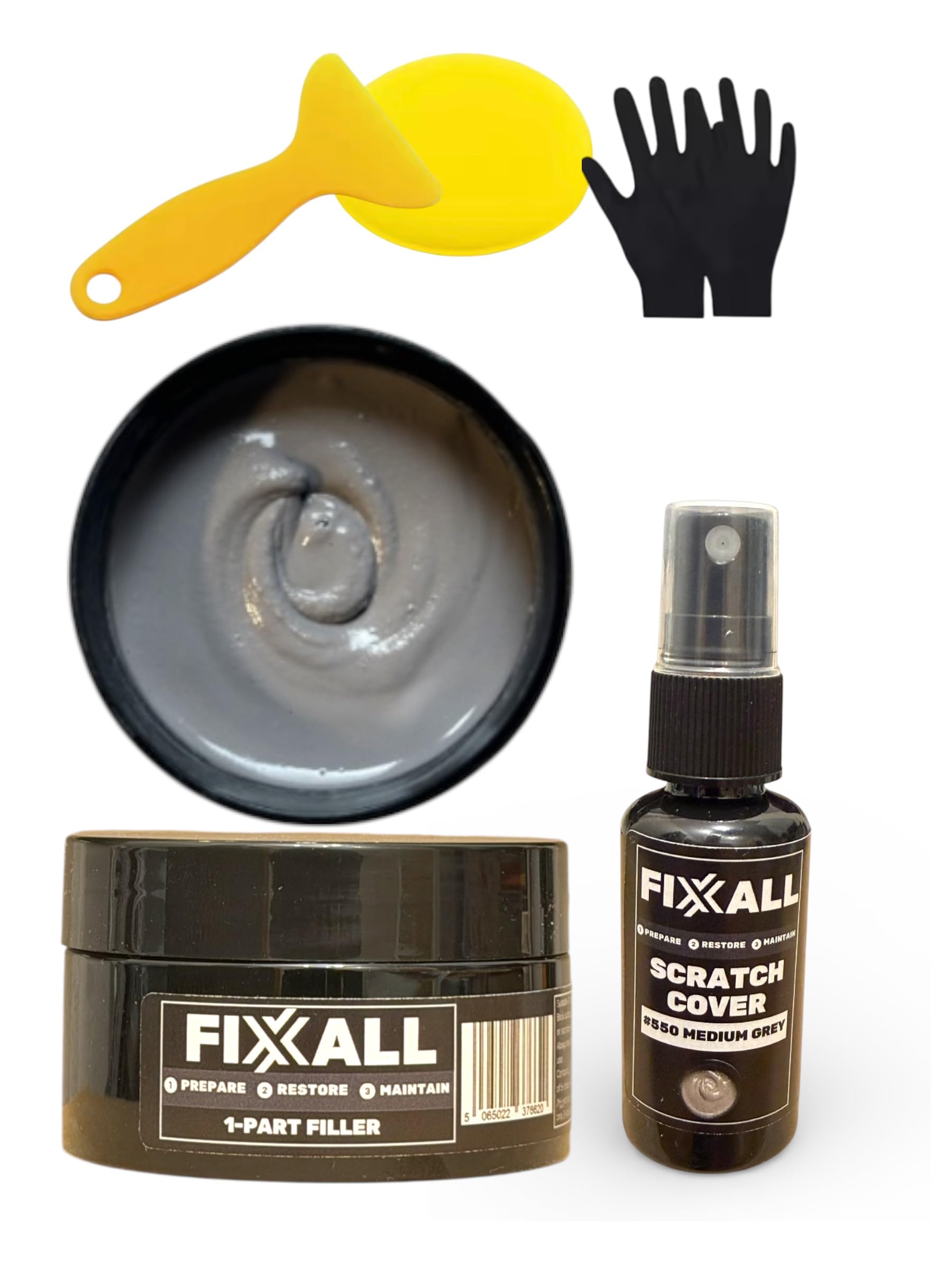 Fixxall All Surface Repair Kit – Wood, Stone & Tile Repairs - Scratch Cover + Repair Filler for Worktops & Floors – Covers Scratches, Scuffs & Small Chips – Quick, Easy DIY (Medium Grey)