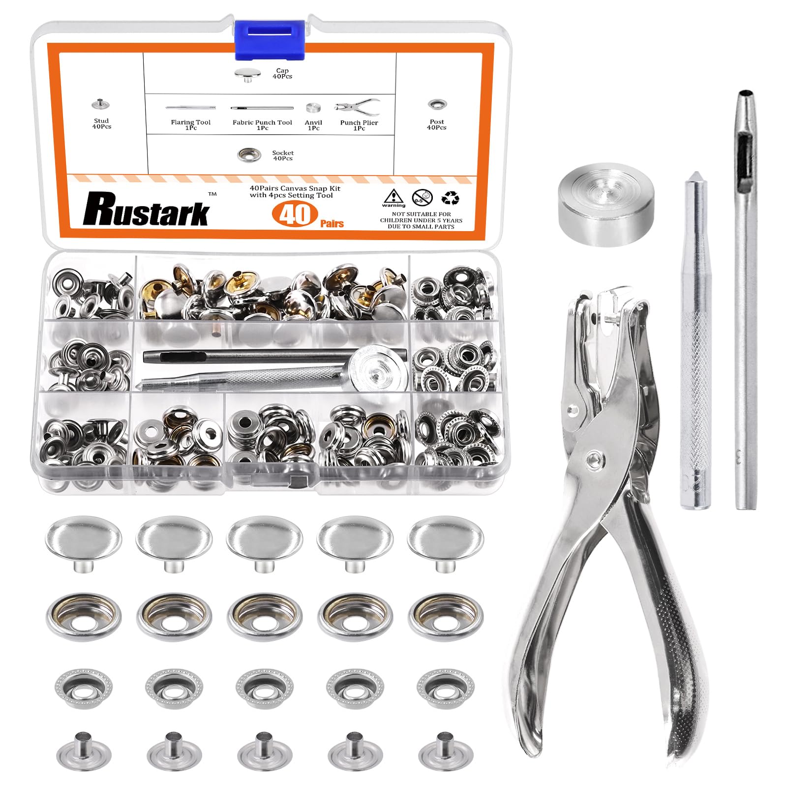 RustarkMarine Grade Stainless Steel Canvas Snap Kit Button Snaps Boat Cover Snaps with Setting Tool