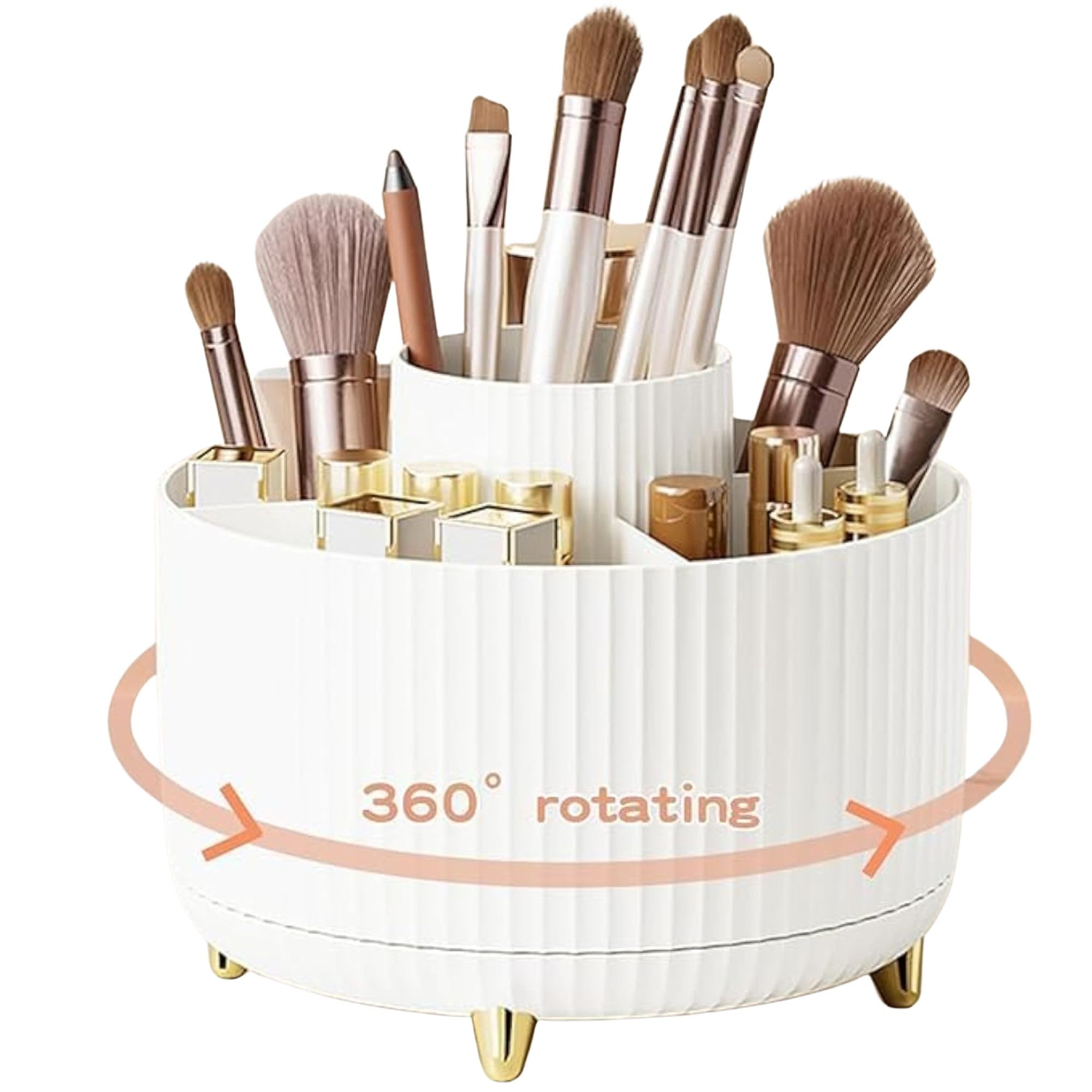 Hian 360° Rotating White Makeup Brush Holder – Space-Saving Cosmetic & Skincare Organizer for Vanity, Desktop & Bathroom Countertop – Durable Spinning Storage Box for Brushes & Accessories –Pack of 1