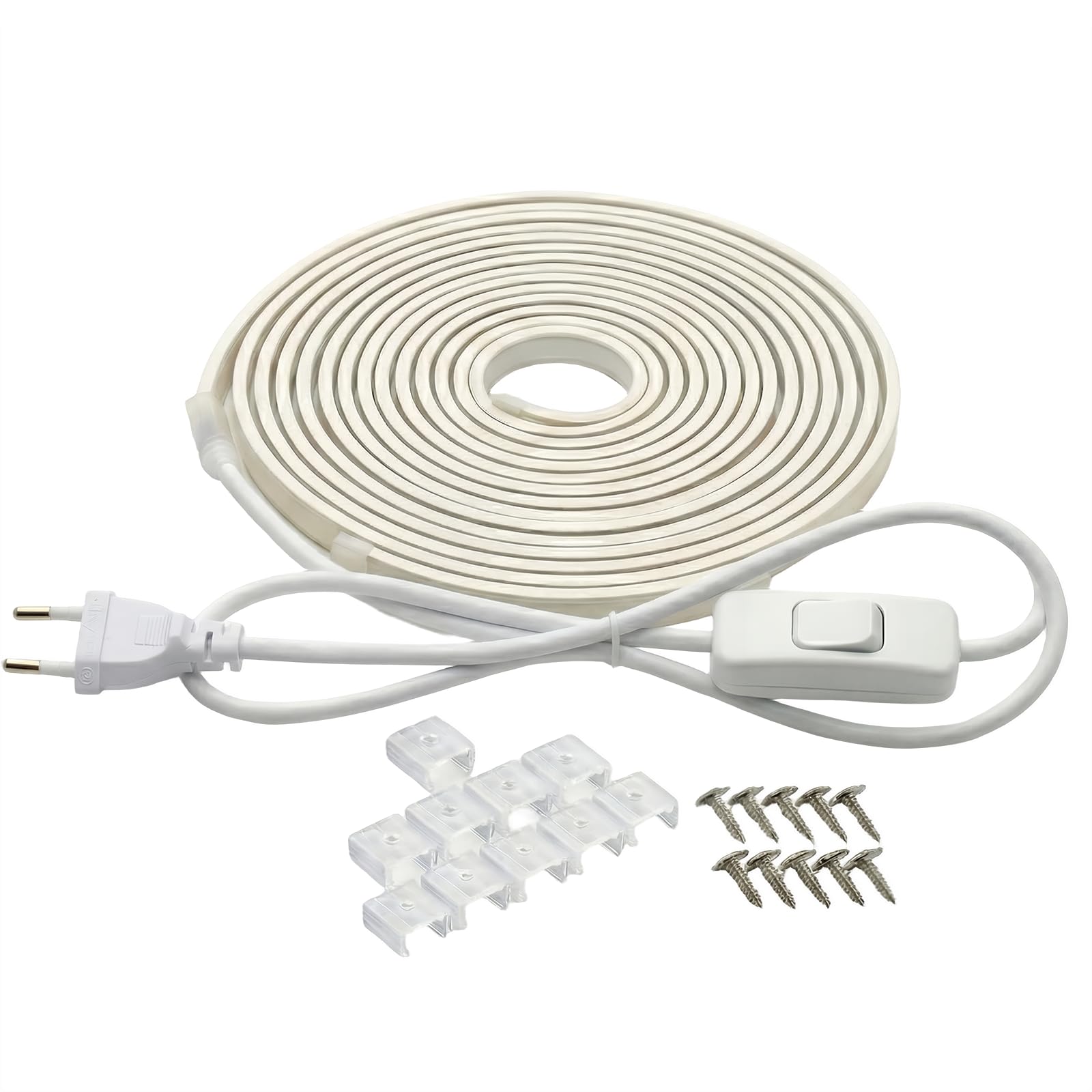 Hmuaog COB LED Streifen 230V Direktanschluss, 1400Lm/m Extra Hell Lichtband IP67 Wasserdicht, Punktfreies LED Band für Außen Garten Küche Akustikpaneele (Weiß, 3 m)