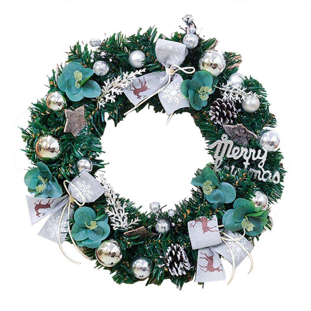 Biggystar Christmas Door Wreath Decoration Artificial Hanging Garland Craft Ornaments for Home/Shop Window Wall Hanging Decor, 16 inch - Sliver