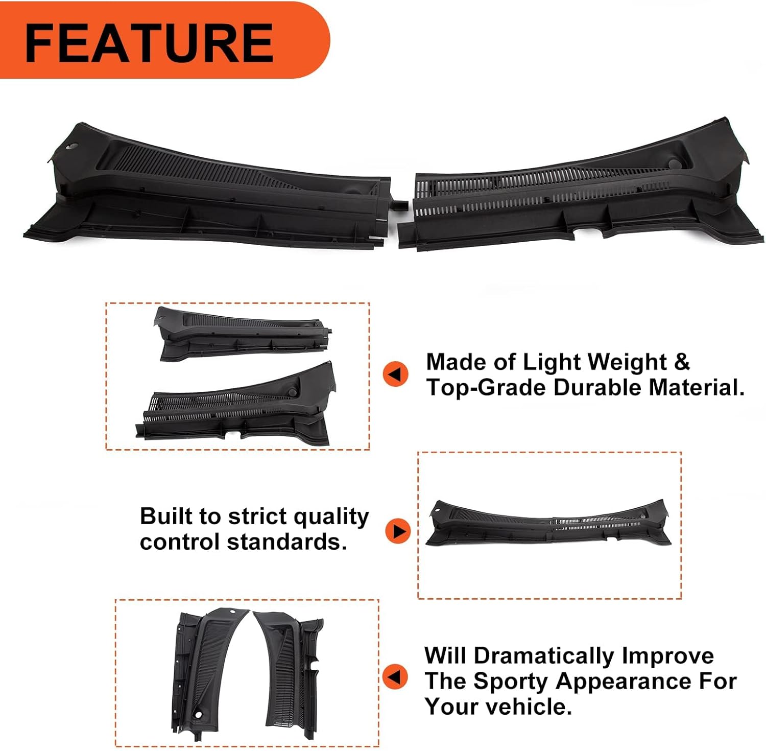 ECOTRIC Windshield Wiper Cowl Vent Grille Cover Panels Kit Compatible with 2011-2016 F250 F350 F450 F550 Black Both Driver and Passenger Side