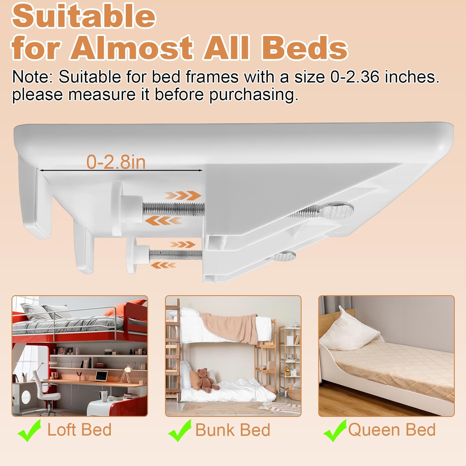 2 Pcs Bedside Shelf for Dorm Bunk Bed, Clip On Nightstand, Bed Side Table Tray Organizer, College Dorm Room Essentials for Girls/Guys, Bedside Tray with Cable Management for Dormitory, Back to School