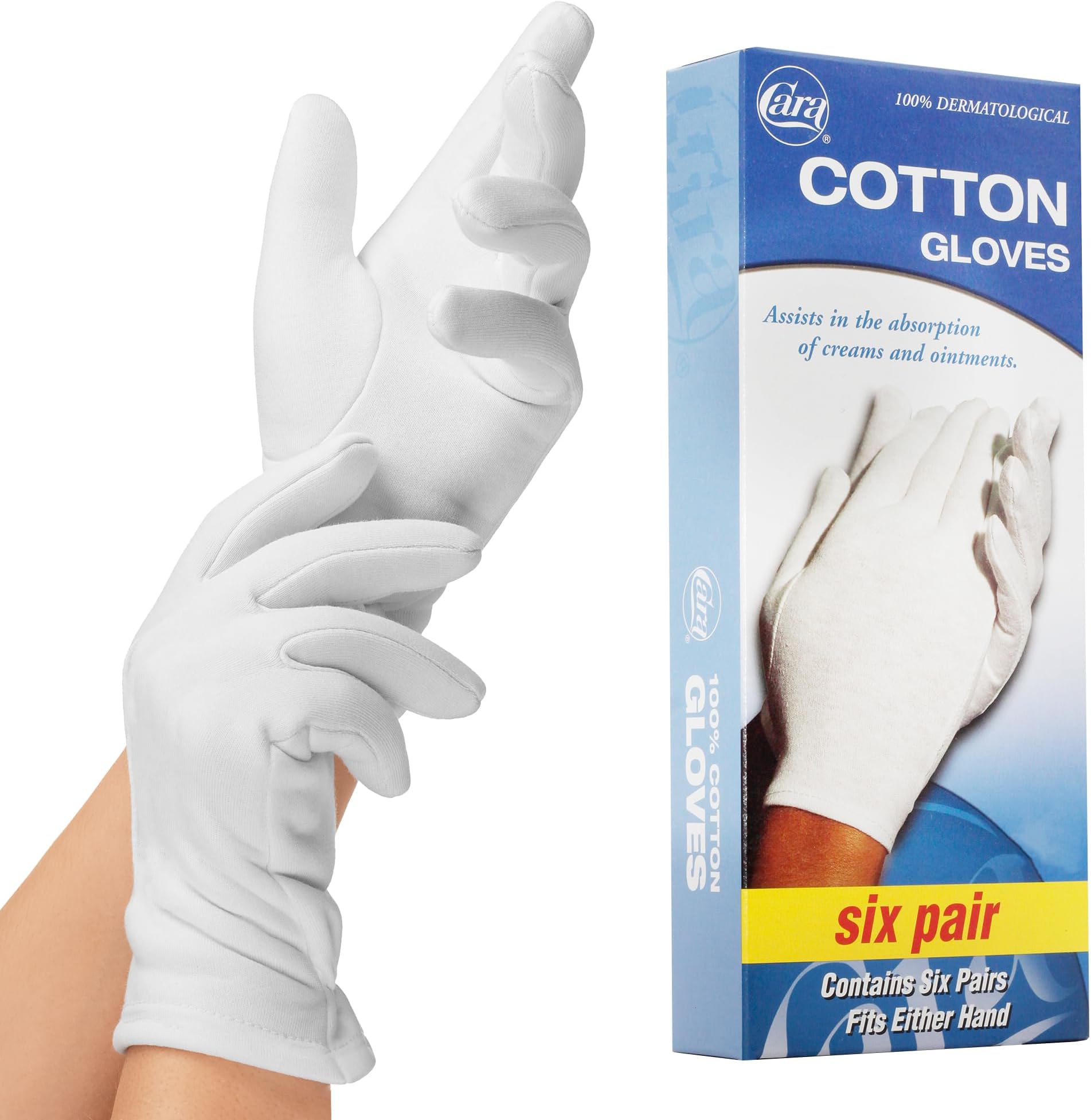 CARA Moisturizing Eczema Cotton Gloves, Medium, 6 Pair