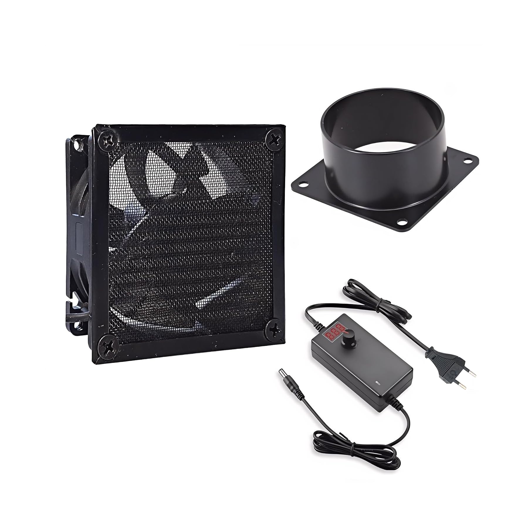 Ventilatore in linea da 80 mm, 4500 giri/min, DC12 V, doppio cuscinetto a sfera, kit estrattore di scarico aria per laser 3D, cabina di verniciatura (controller display LED, flangia di canale da 75 mm