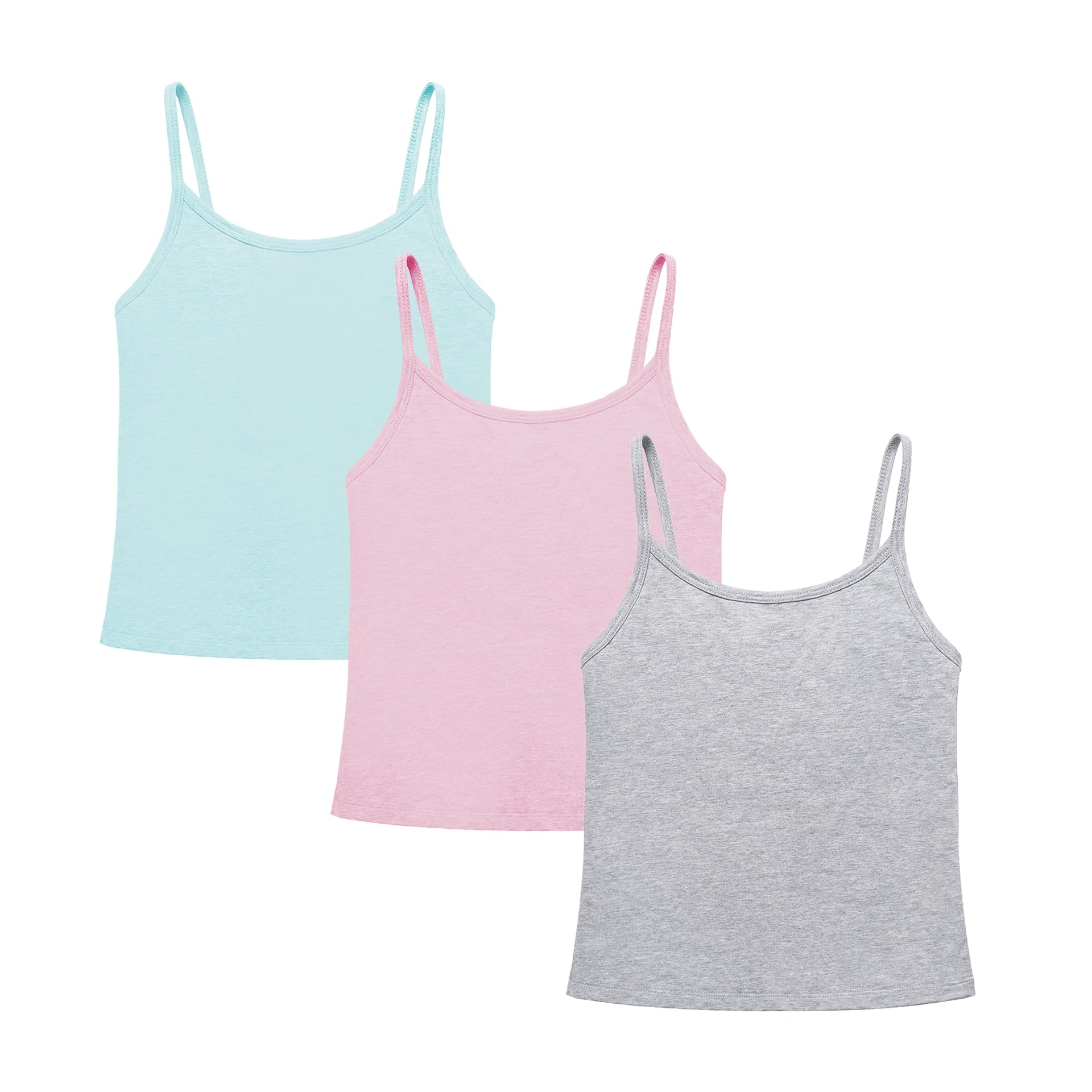 QBK Sujetadores de entrenamiento para adolescentes y niñas de 6, 7, 8, 9, 10, 12 años, camisolas con brasier de estante (paquete de 2), Azul, rosa, gris, 14-16 Years