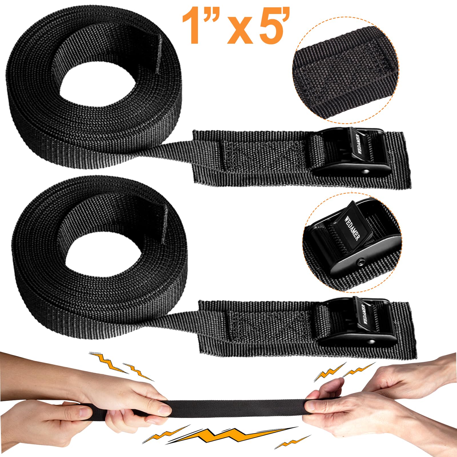 WEDAMER 2 Pack Kayak Tie Down Straps 5ft Cam Buckle Tie Downs Adjustable Kayak Strap for Trucks Motorcycles Boat RV - Ratchet Lashing Straps for Roof Rack Trailer Cargo Packing Securement (1