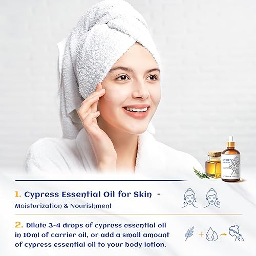 Miniatura 3 de HIQILI Aceite esencial de ciprés de 3.4 fl oz, 100% natural para difusor, cuidado de la piel, incluye botella de viaje de 0.3 fl oz