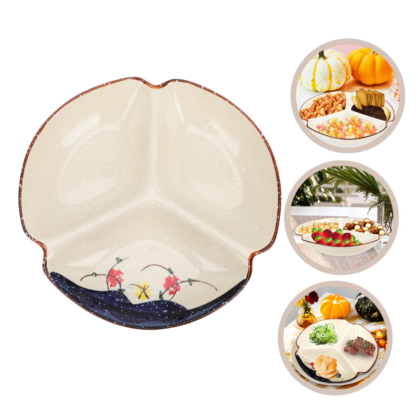Assiette Divisée Céramique Trois Compartiments Plateau Repas et Facile à Nettoyer Assiette Dessert et Fruit pour Maison et Restaurant