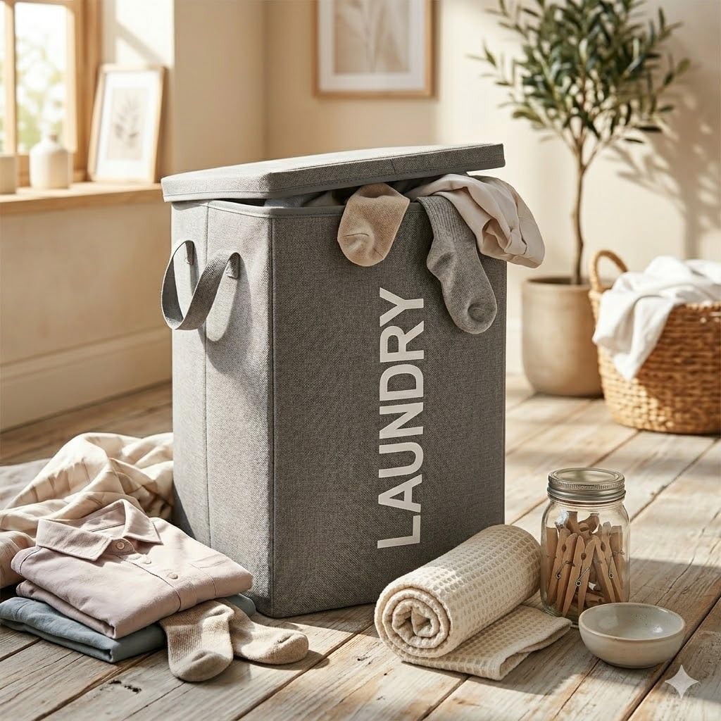 Niloni Jute Foldable Laundry Basket for Clothes with Lid Laundry Bag for Clothes Durable & Collapsible Storage Bag for Clothes Basket for Clothes Storage Toy Storage Basket-image-29