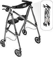 Stander Space Saver Rollator Walker with Seat - Lightweight Folding 4-Wheel Mobility Aid for Seniors, 6-Inch Wheels, Black Walnut