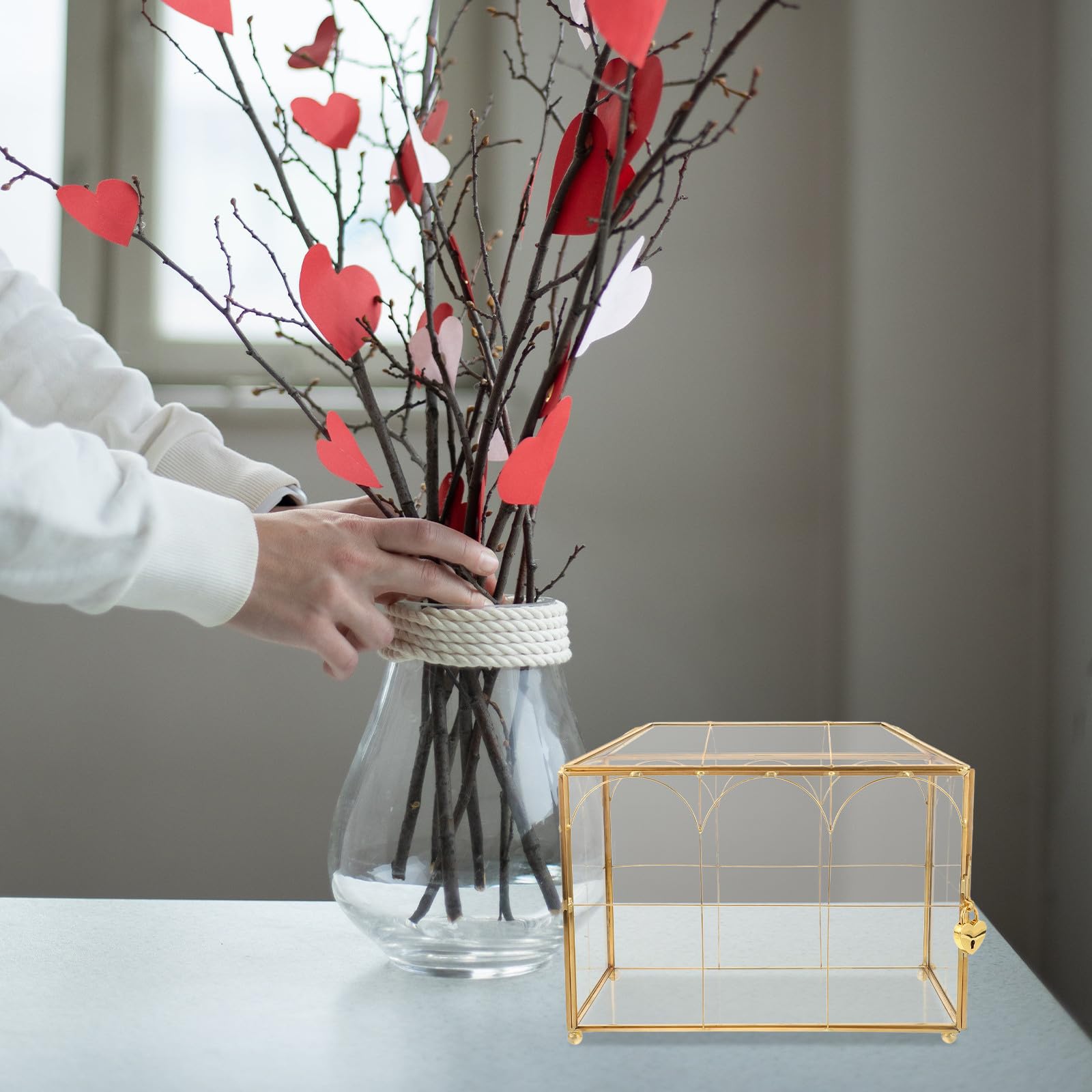 Elegante Hochzeitsbox aus Glas mit Sicherem Schloss und Unabhängigen Kartenschlitzen Goldfarbene Kartenbox für Raumdekoration und Empfangsfeiern