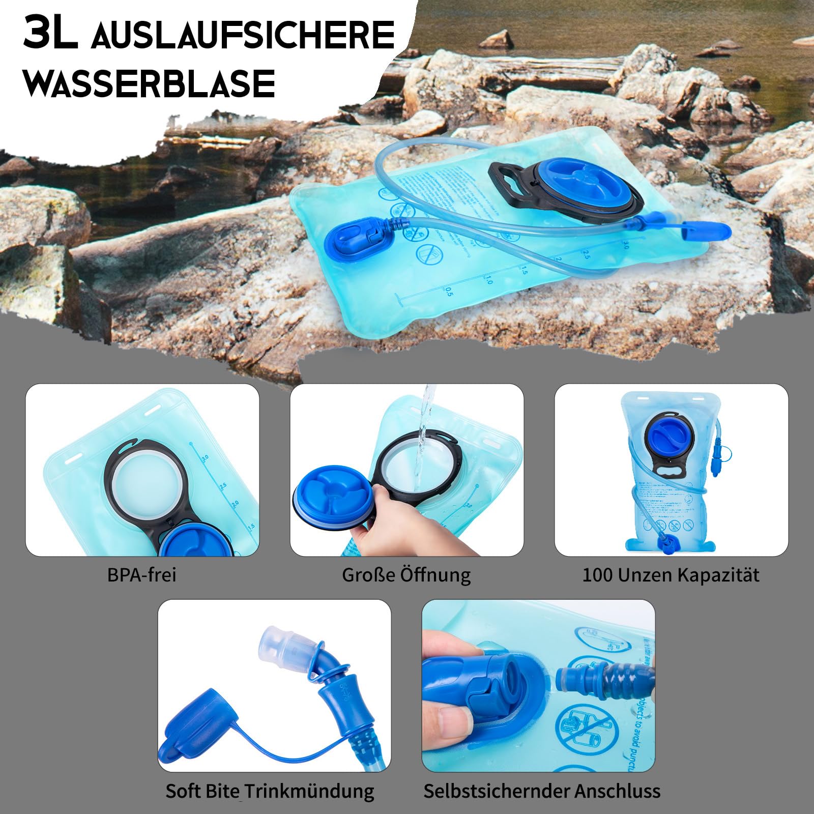 Hydration Rucksack 18L mit Trinkblase 3L, große Lagerung Wandern Daypack für Männer Frauen, Fahrradrucksack, Laufrucksack Trinkrucksack, Wasserdicht Sportrucksack Hydration Rucksack