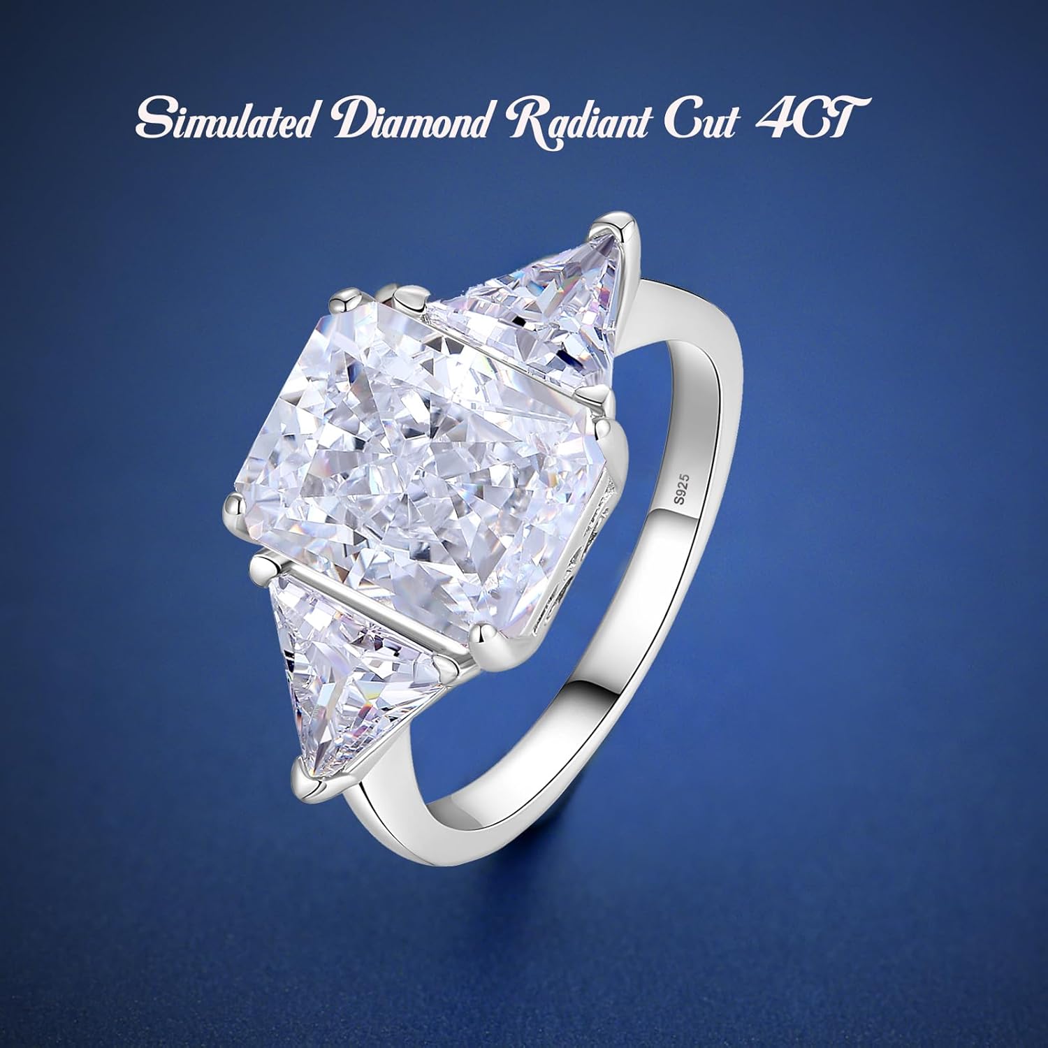 4 Carat Promise Ring Radiant Cut Lab Simulated Diamond Sterling Silver Three Stone CZ Engagement Ring for Her