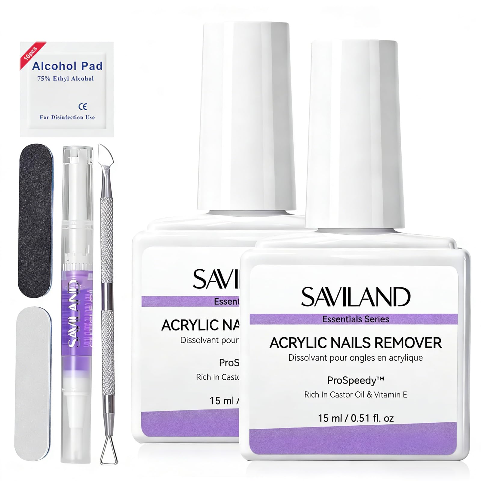 SAVILAND 2 Pcs Gentle Acrylic Nail Remover Kit Set for Acrylic Nails 16pcs