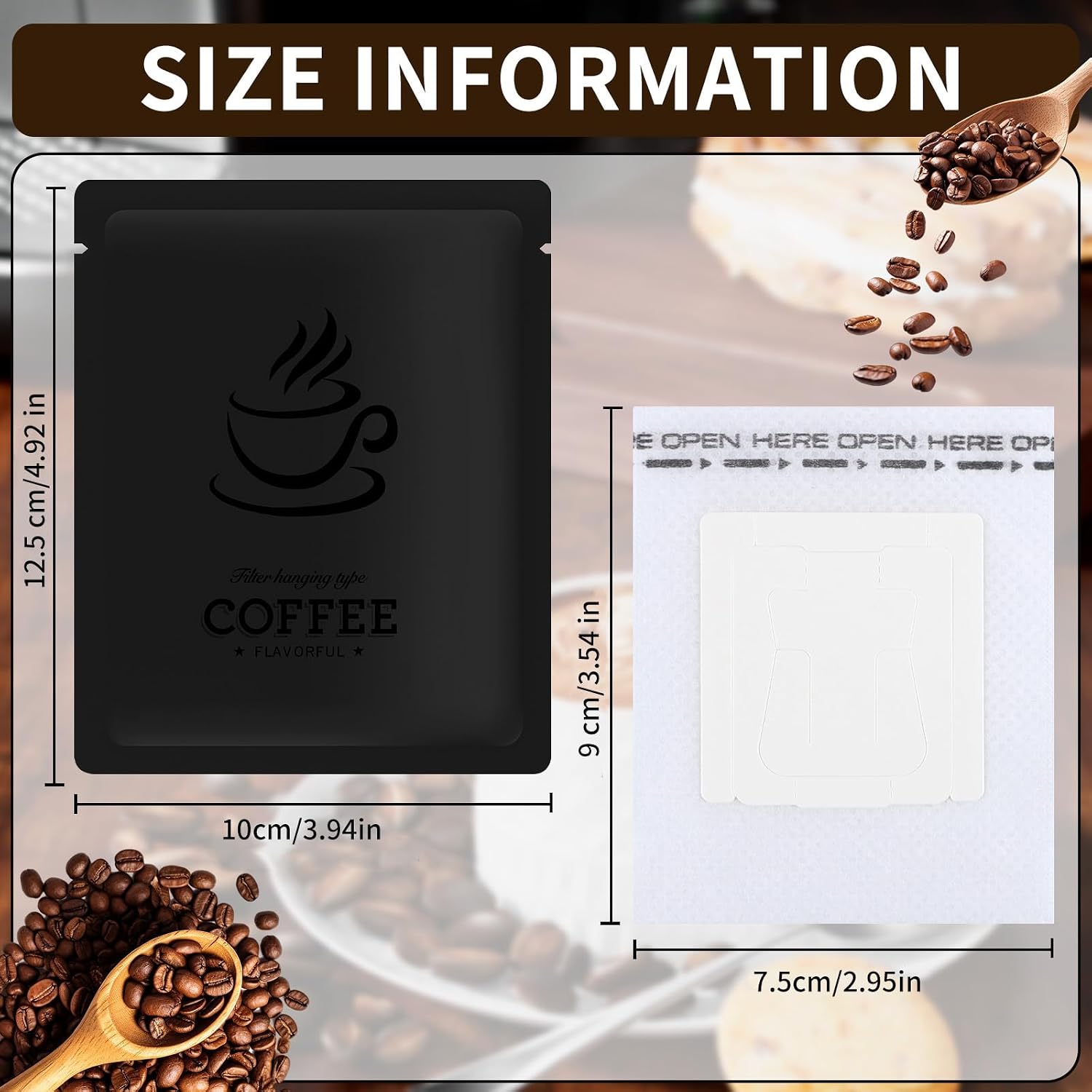 100 PCS Drip Coffee Bag with Coffee Filter Paper Bag (100 PCS) Aluminum Foil Hanging Ear Coffee Beans Storage Packaging Bags, Portable Heat Seal Drip Coffee Pouches - Black