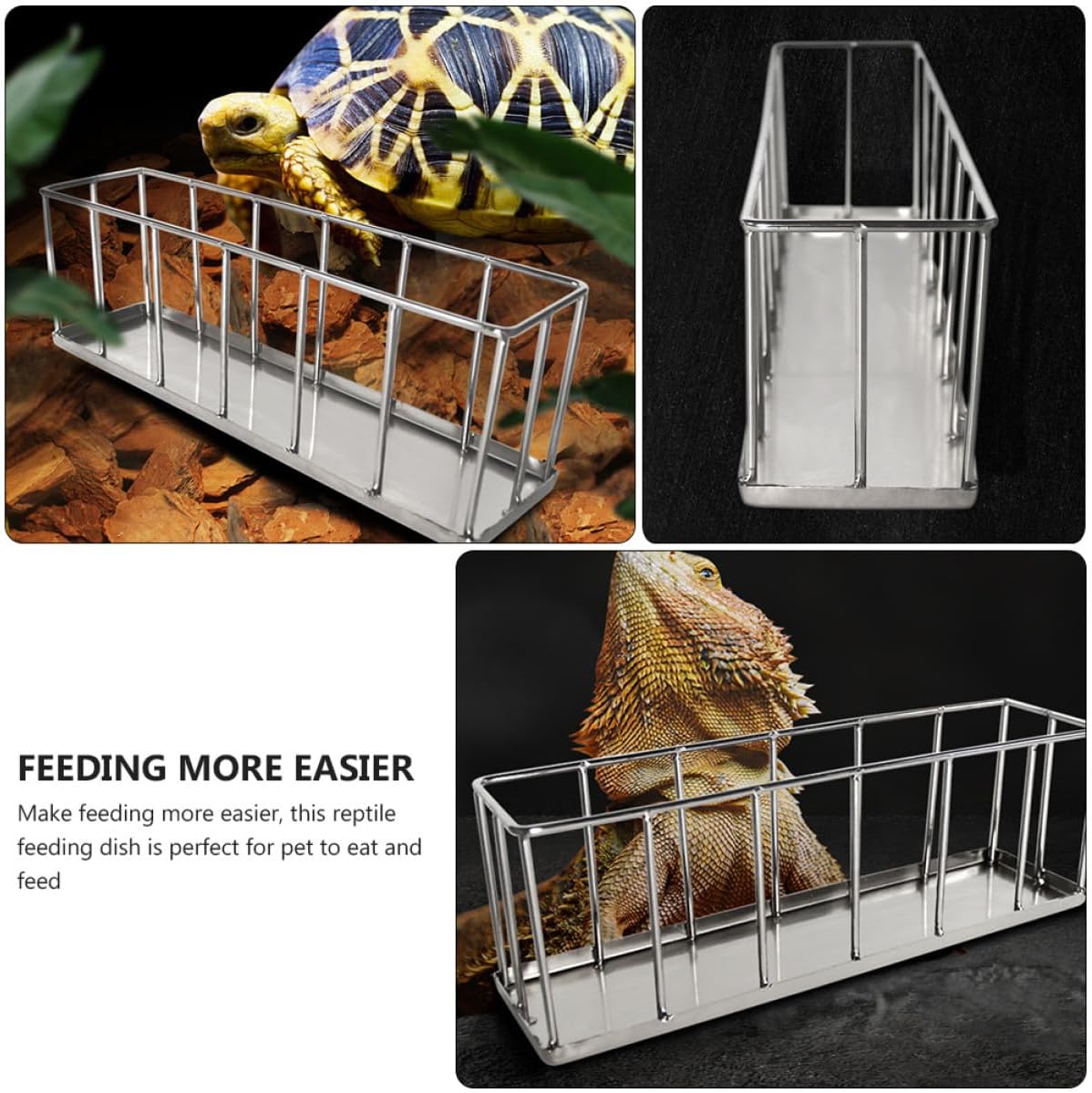 Stainless Steel Reptile Dish and Lizard Feeder Non-Rust Small Tortoise Water Bowl Pet Cage Feeder for Bearded Dragon and Tortoise Terrarium Supplies
