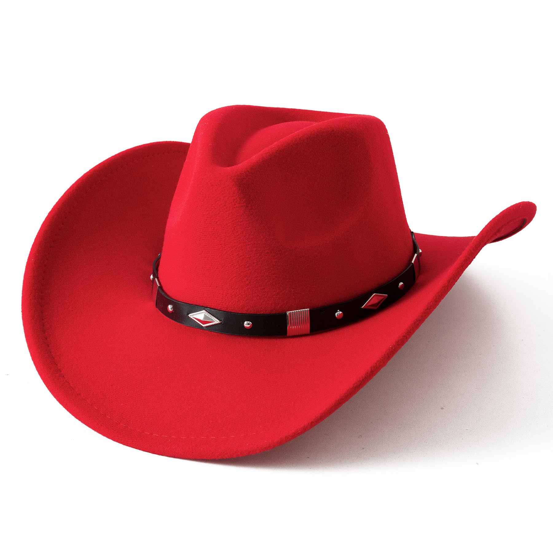 Lanzom Women Men Classic Felt Wide Brim Western Cowboy Cowgirl Hat with Belt Buckle