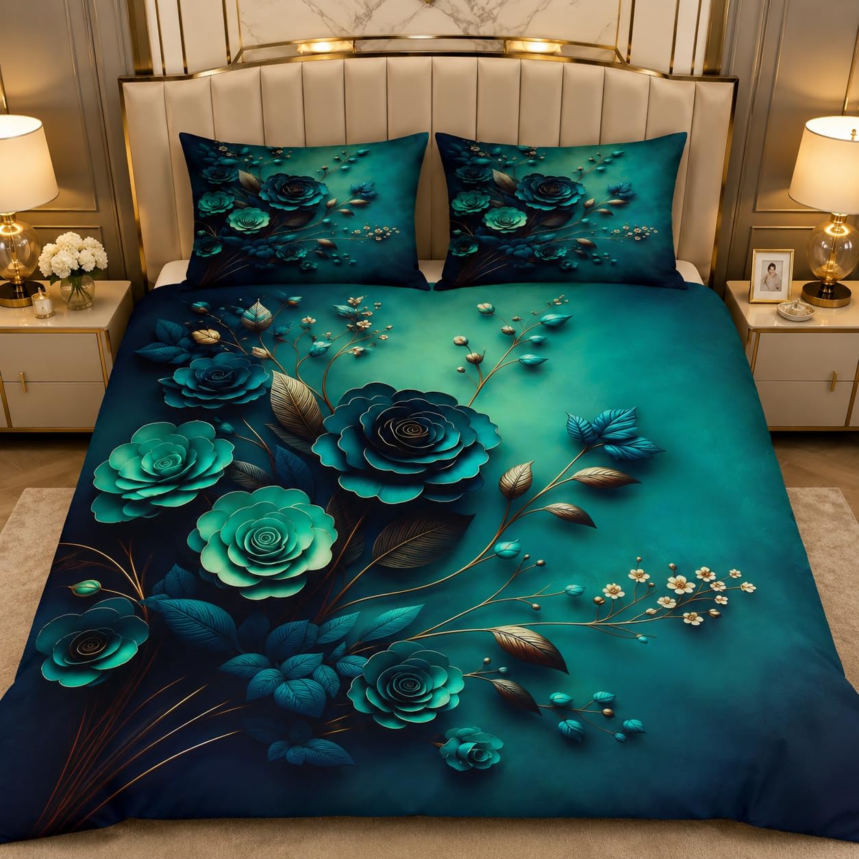 Digital Printed 7D Double Bedsheet with 2 Pillow Covers | Soft & Premium King Size Bed Sheet | Breathable, Fade Resistant & Comfortable (Green Flowers, 90 x 100 Inches)-picture-25