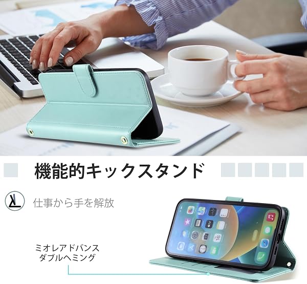 FOR ZTE Nubia S 5G (A403ZT) 專用スマホケース nubia s 5g ケース 手帳型 おしゃれ ストラップ付き スタンド機能 カード収納 軽量 薄型 耐衝撃 高級PUレザー 滑り防止 財布型 内蔵マグネット 開閉式 チェック柄 上質 耐摩擦 マグネット式 肩掛け 斜め掛けーミントグリーン - 5