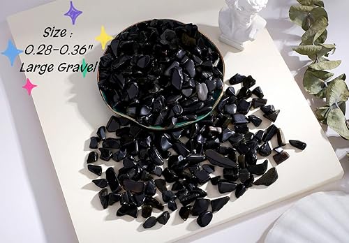 Miniatura 3 de Piedras de cuarzo de grava pulida de cristal de obsidiana negra, piedra de guisantes de 0.3 a 0.4 pulgadas, piedra natural triturada para decoración