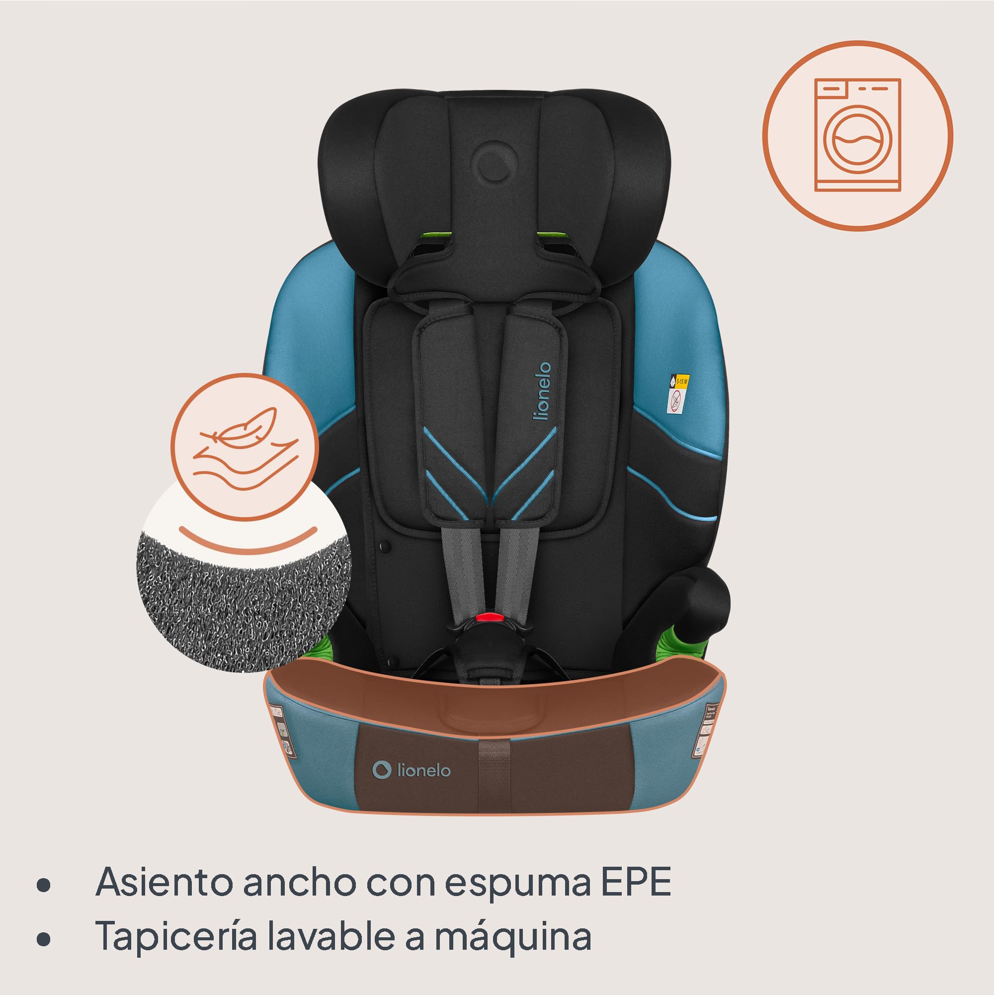 LIONELO LEVI FIX I-SIZE Silla coche bebé 76-150 cm hasta 36 kg, Grupo 1 2 3, Protección lateral, 10 niveles de Ajuste del Reposacabezas, Fijación ISOFIX y Top Tether, R129 i-Size