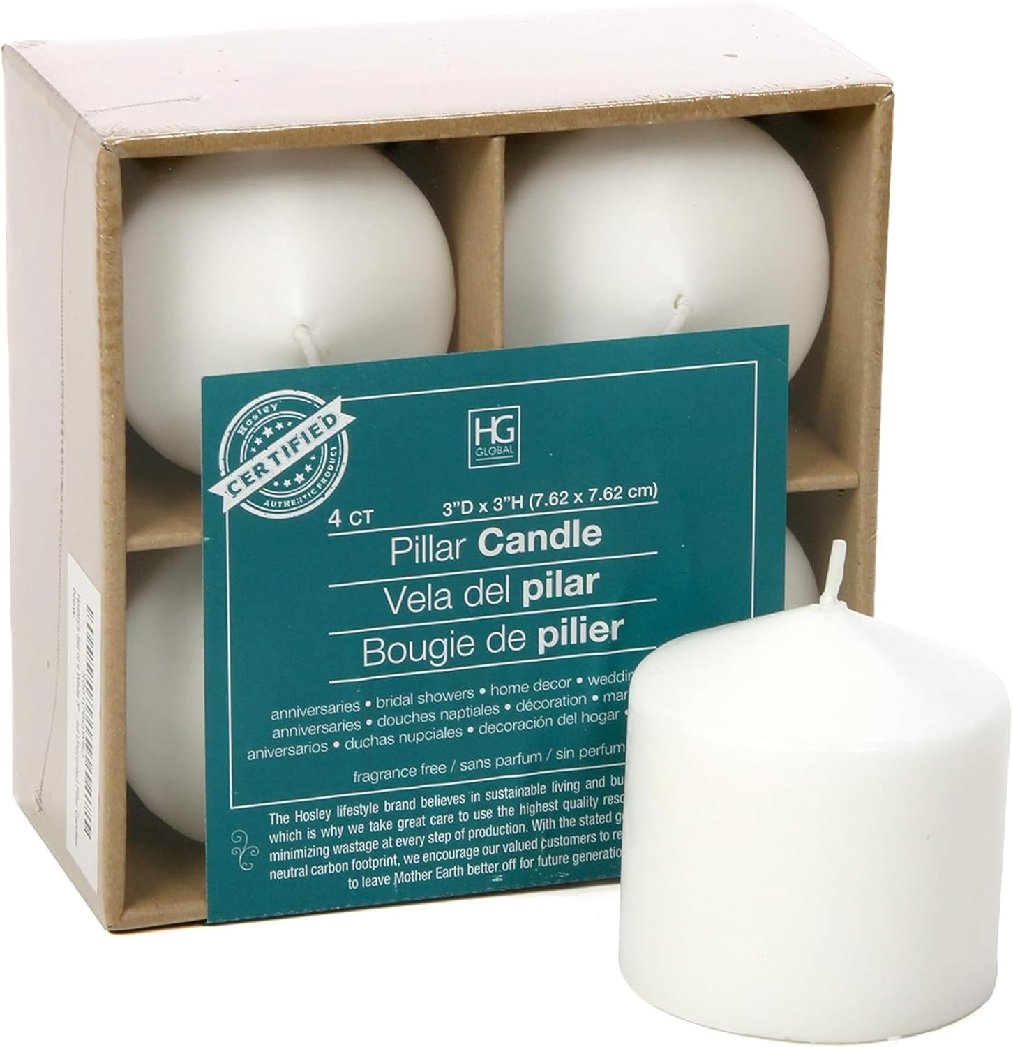 Hosley Set of 4, Hand-Poured White Unscented Candle 3 Inch High, Long Lasting Burning, up to 40 Hours Burn Time, Perfect for Décor, Weddings, Christmas Décor, Dinner Table. White 3"D x 3"H -4 count