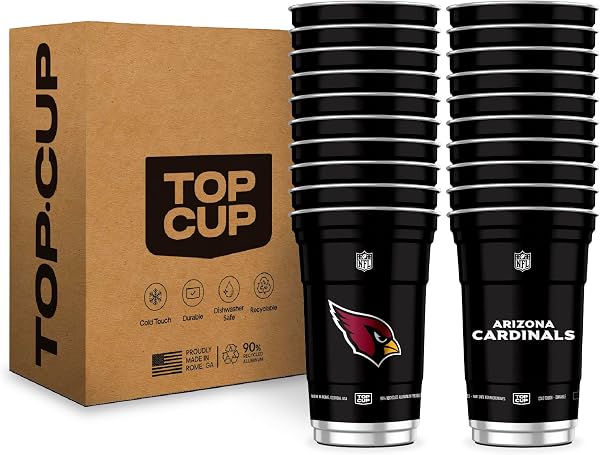 Top Cup NFL 20 oz Reusable Aluminum Cups 20 Count | Officially Licensed, Durable, Reusable & Recyclable, Made in USA
