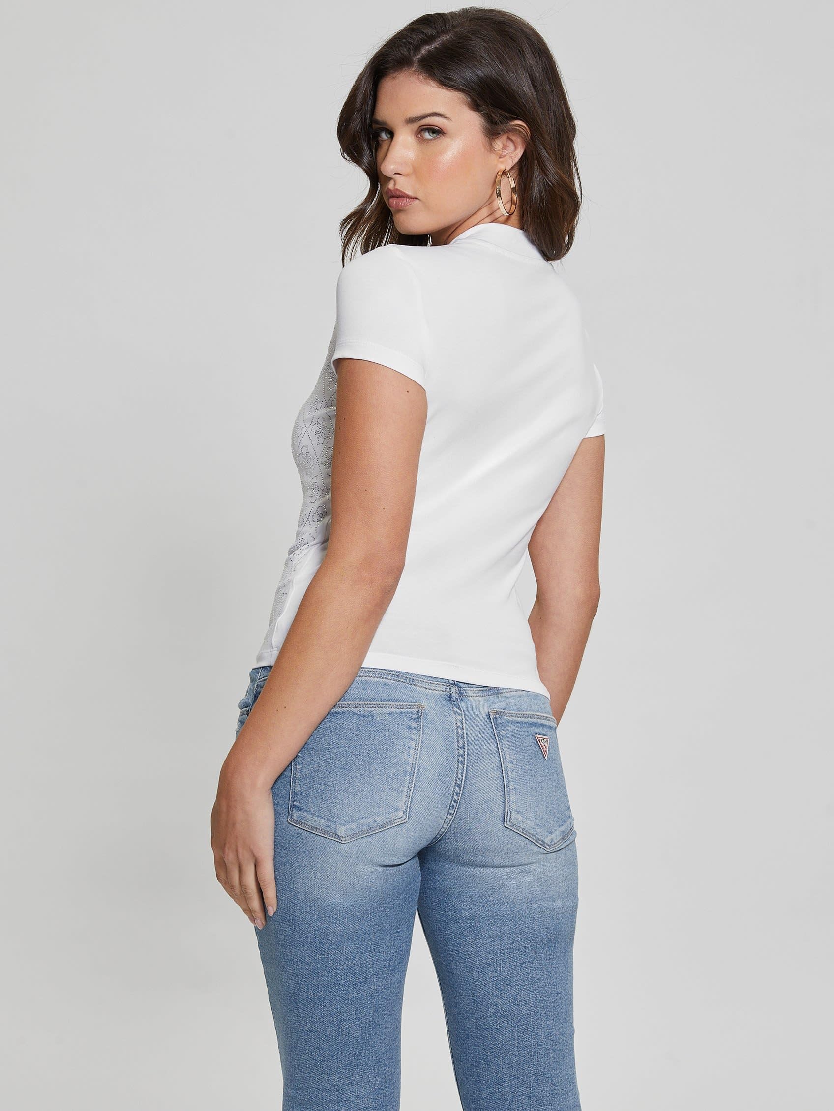Guess Short Sleeve Mock Neck all Over 4g Tee t-Shirt Donna