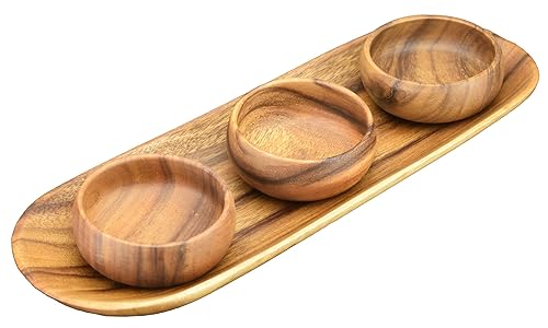 Pacific Merchants Acaciaware Set, 16-Inch Baguette Tray with 4-Inch Dipping
