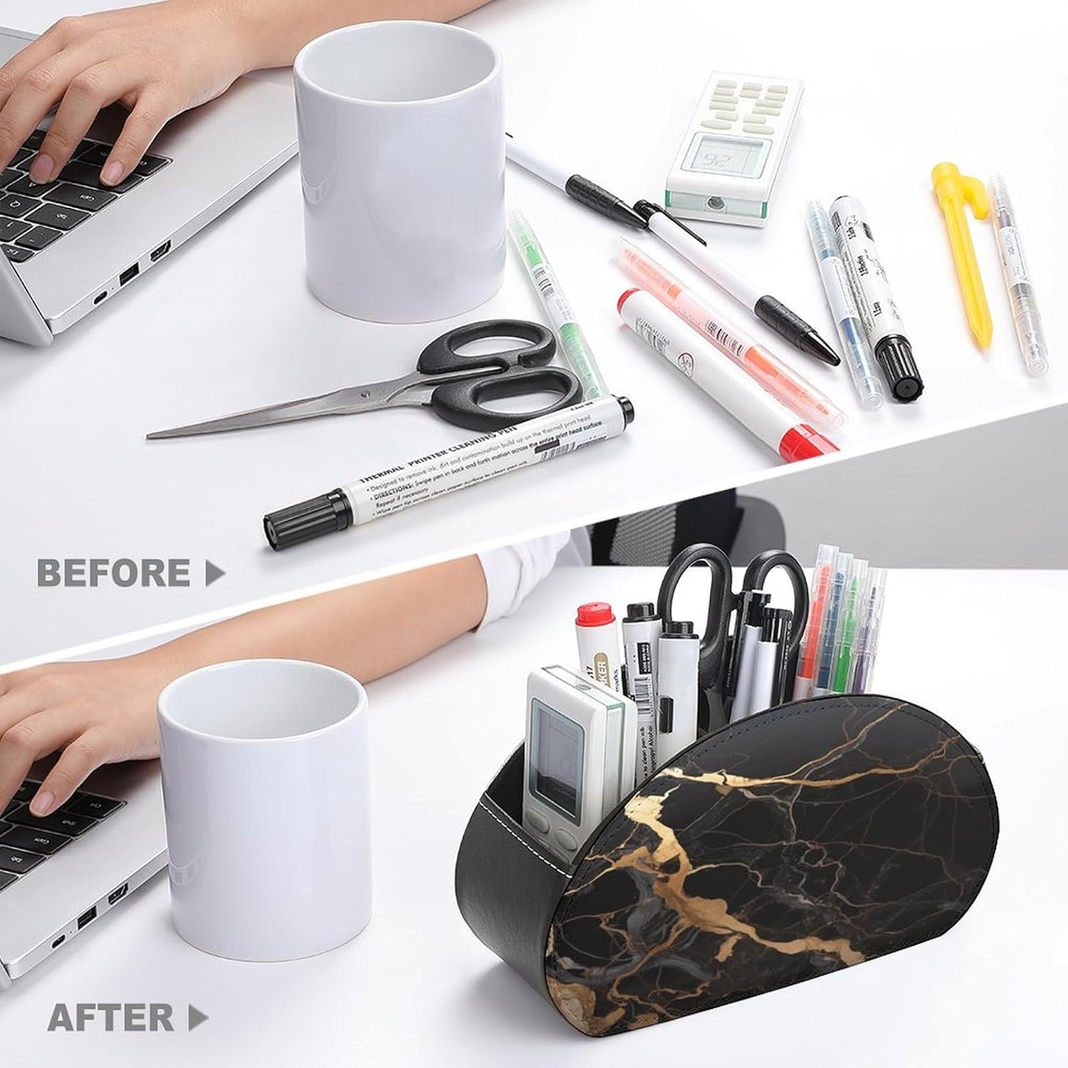 Black Gold Marble PU Leather Remote Control Holder image 3