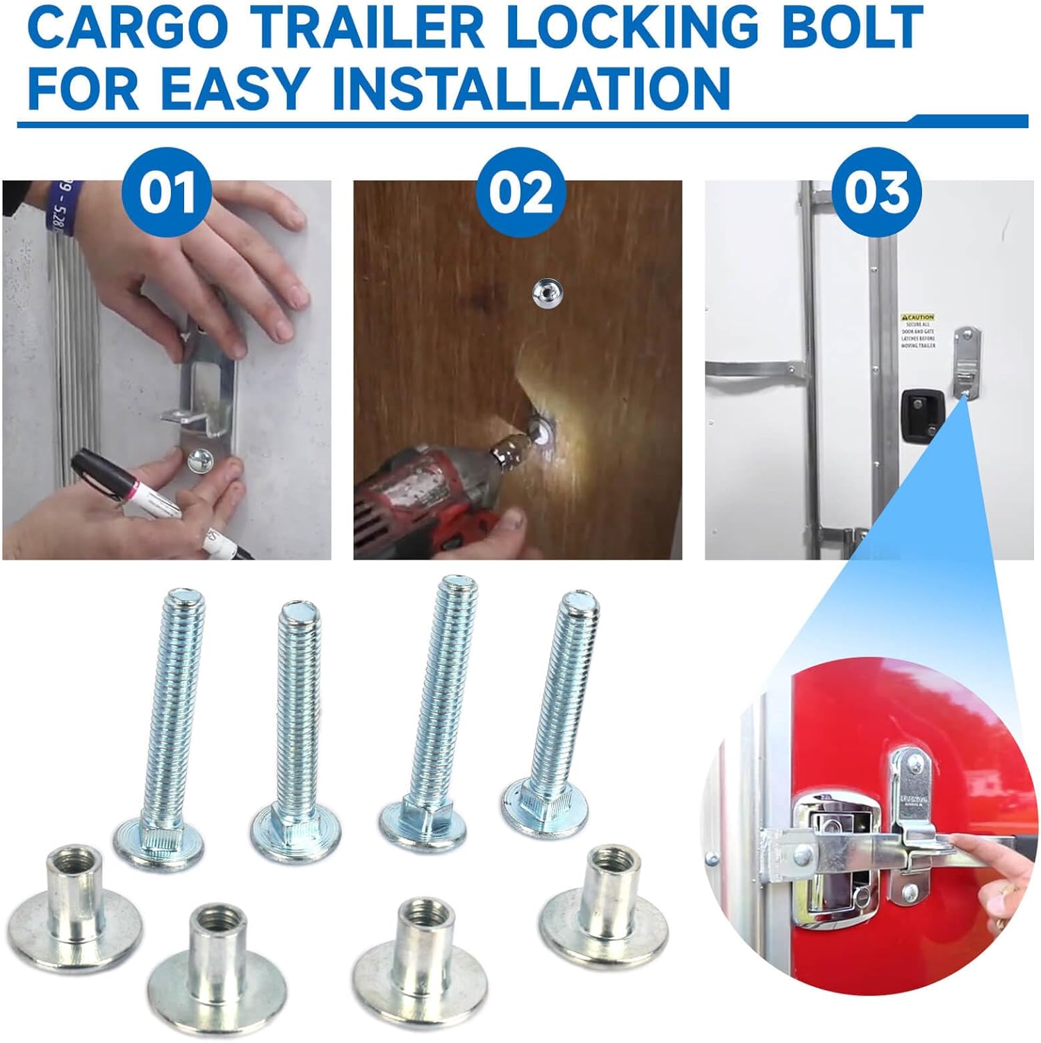 Fuoequl Trailer Hasp Bolt Kit for Trailer Cam Action Hasp (Trailer Hasp Bolt)