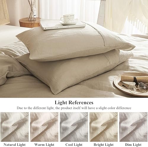 Miniatura 5 de Ivellow Juego de 2 fundas de almohada de lino puro para funda de edredón, 100% lino natural francés lavado, suave, transpirable, tamaño queen (20 x