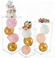 Vincidern 3pcs Clear Acrylic Square Pedestal Stands - Lucite Display Risers 31.5", 27.6", 23.6" for Weddings, Parties, Cakes, Flowers, Art