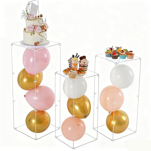 Vincidern 3pcs Acrylic Square Pedestal Stand for Party, Clear Lucite