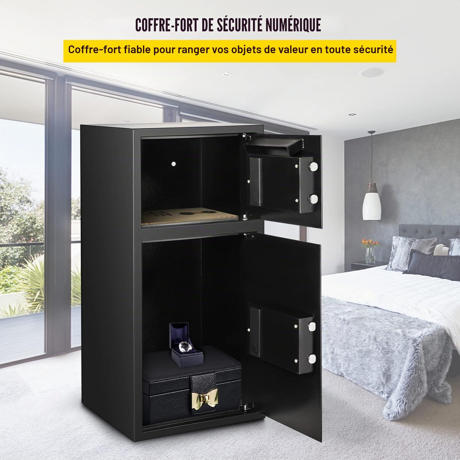 Coffre-Fort Numérique en Fer à Double Porte, 33 Pouces, Verrouillage Magnétique BXG-052, Haute Qualité pour Maison, Bureau, Magasin, Hôtel - Noir