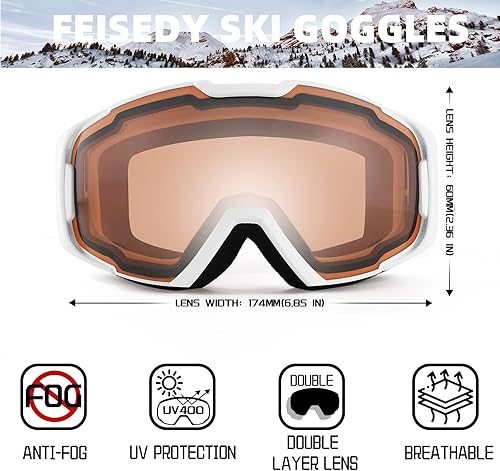 Miniatura 6 de FEISEDY OTG - Gafas de esquí para deportes de nieve para adultos y jóvenes, protección UV400 antivaho con doble lente flexible B2961 Azul Plata Vlt