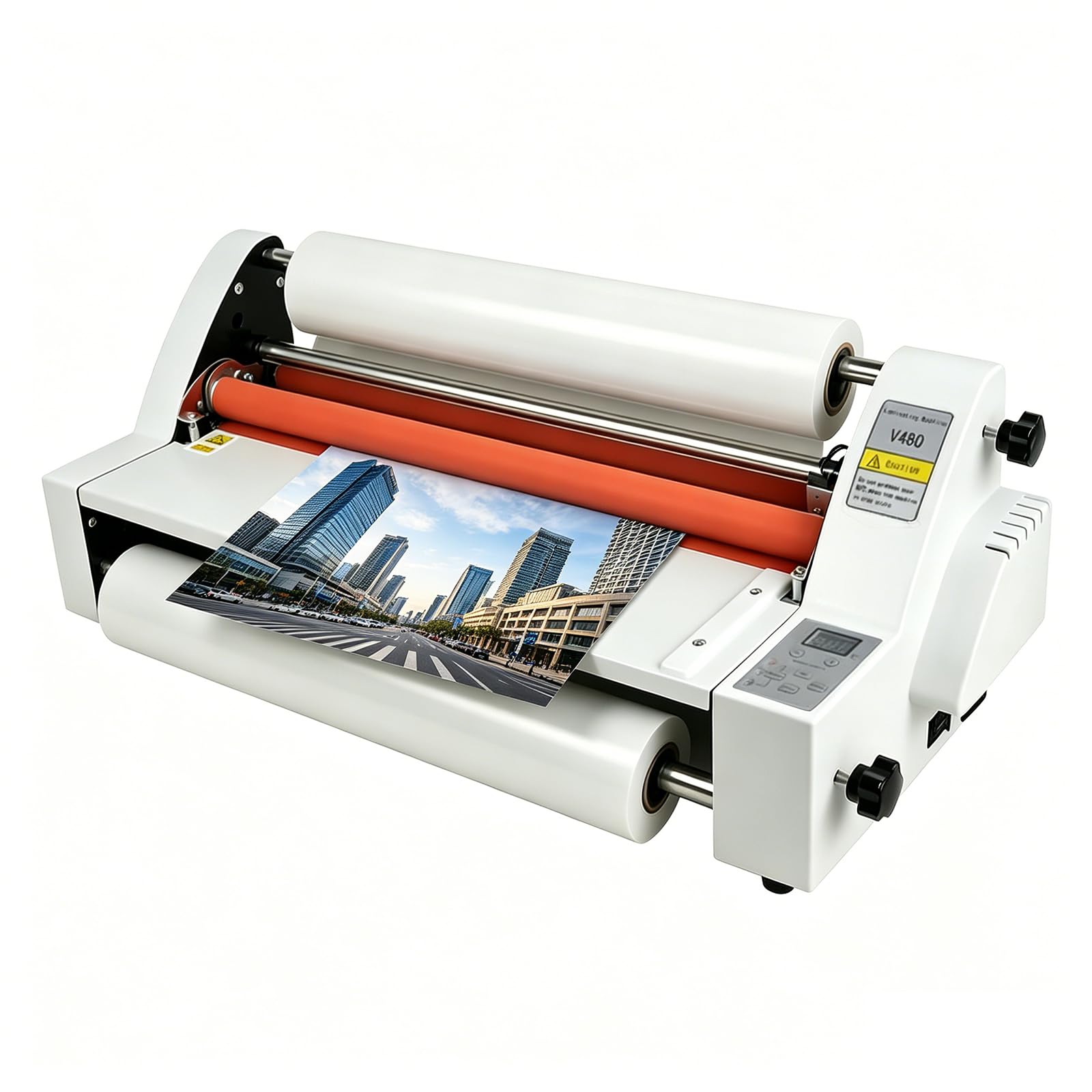 LHUITUI Single & Dual Sided Thermal Laminator, Double Sided Film Laminator, Hot Cold Roll Laminator Machine, With Digital Display, Adjustable Tension Knobs, No Bubbles, School Office Home Use V480