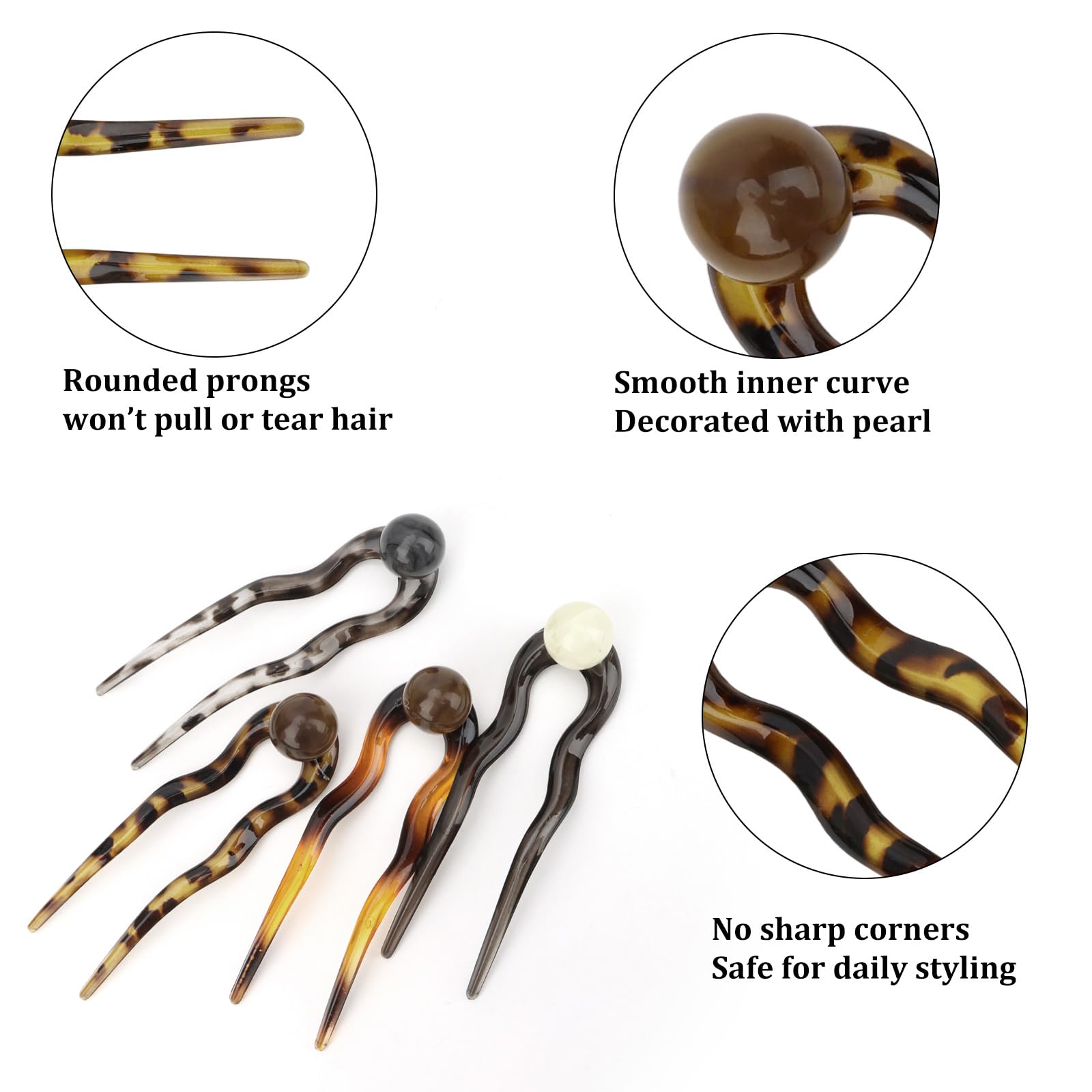 Padorul 4 Pack French U Hair Pins for Women - Pearl Hair Accessories, Secure Hold for Buns Chignons, Half-Up Styles - Image 3
