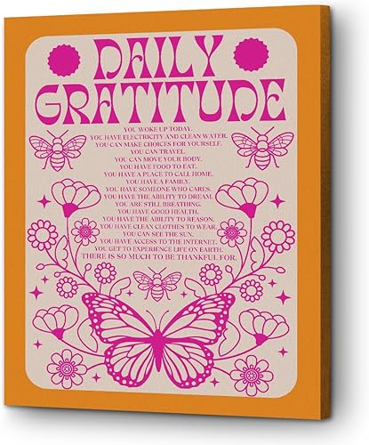 Preppy - Lienzo decorativo para habitación de color rosa y naranja enmarcado, arte de pared, decoración de pared inspiradora, decoración de