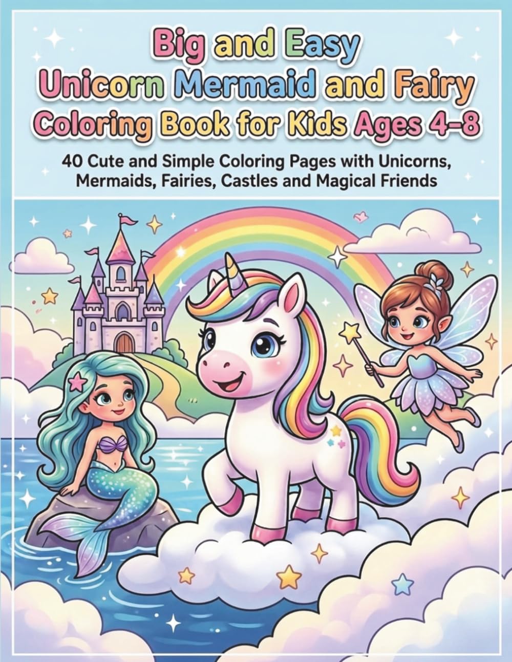Big and Easy Unicorn Mermaid and Fairy Coloring Book for Kids Ages 4–8: 40 Cute and Simple Coloring Pages with Unicorns, Mermaids, Fairies, Castles ... Friends (Big and Easy Coloring Adventures)