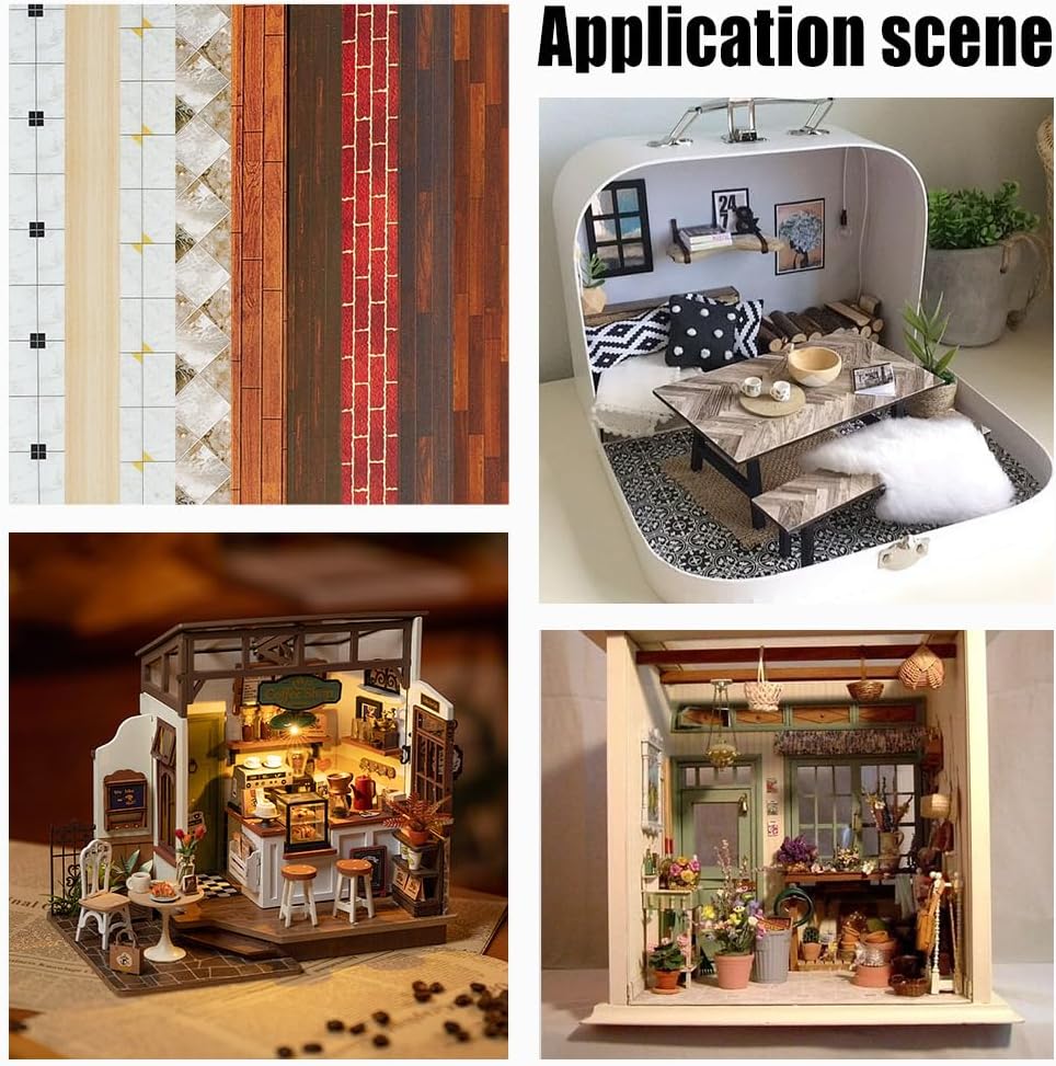 OLYCRAFT 18Pcs 9 Styles Miniature Flooring and Wallpaper 12x8 Inch Mini House Flooring Decoration Mini Wall Paper Self Adhesive Floor Tiles DIY Miniature Ornaments for Miniature Scene Model