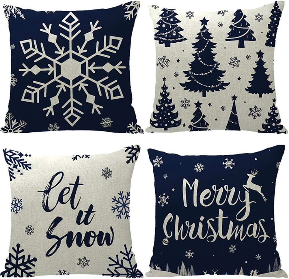 Merry Christmas and Christmas Tree Decorations Winter Pillow Covers Set of 4 Christmas Decor Throw Pillow Covers Cushion Cover 18â€œX 18â€