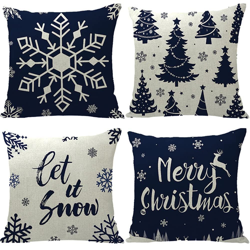Merry Christmas and Christmas Tree Decorations Winter Pillow Covers Set of 4 Christmas Decor Throw Pillow Covers Cushion Cover 18â€œX 18â€