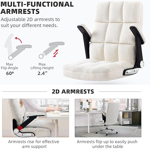 Miniatura 6 de SEATZONE Silla de oficina ejecutiva, silla de escritorio de cuero negro con reposabrazos abatible, sillas de escritorio con ruedas, silla giratoria